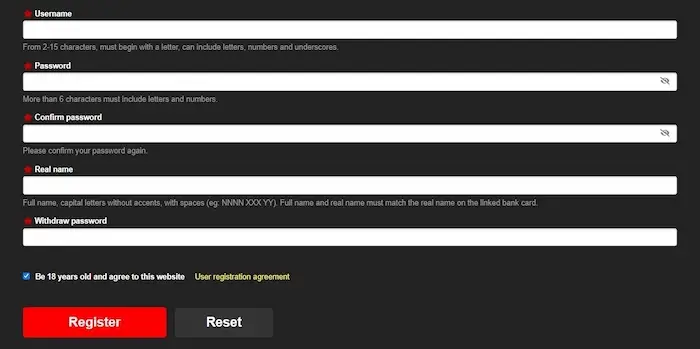 User filling out AAAAPH register form to access top online casino games